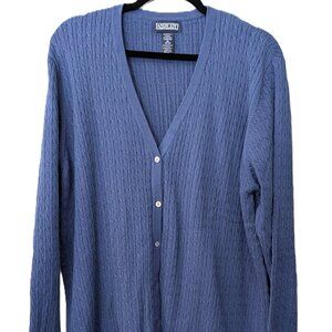 Lands' End Women's Blue Cable-Knit Cardigan Sweater. Size XL
